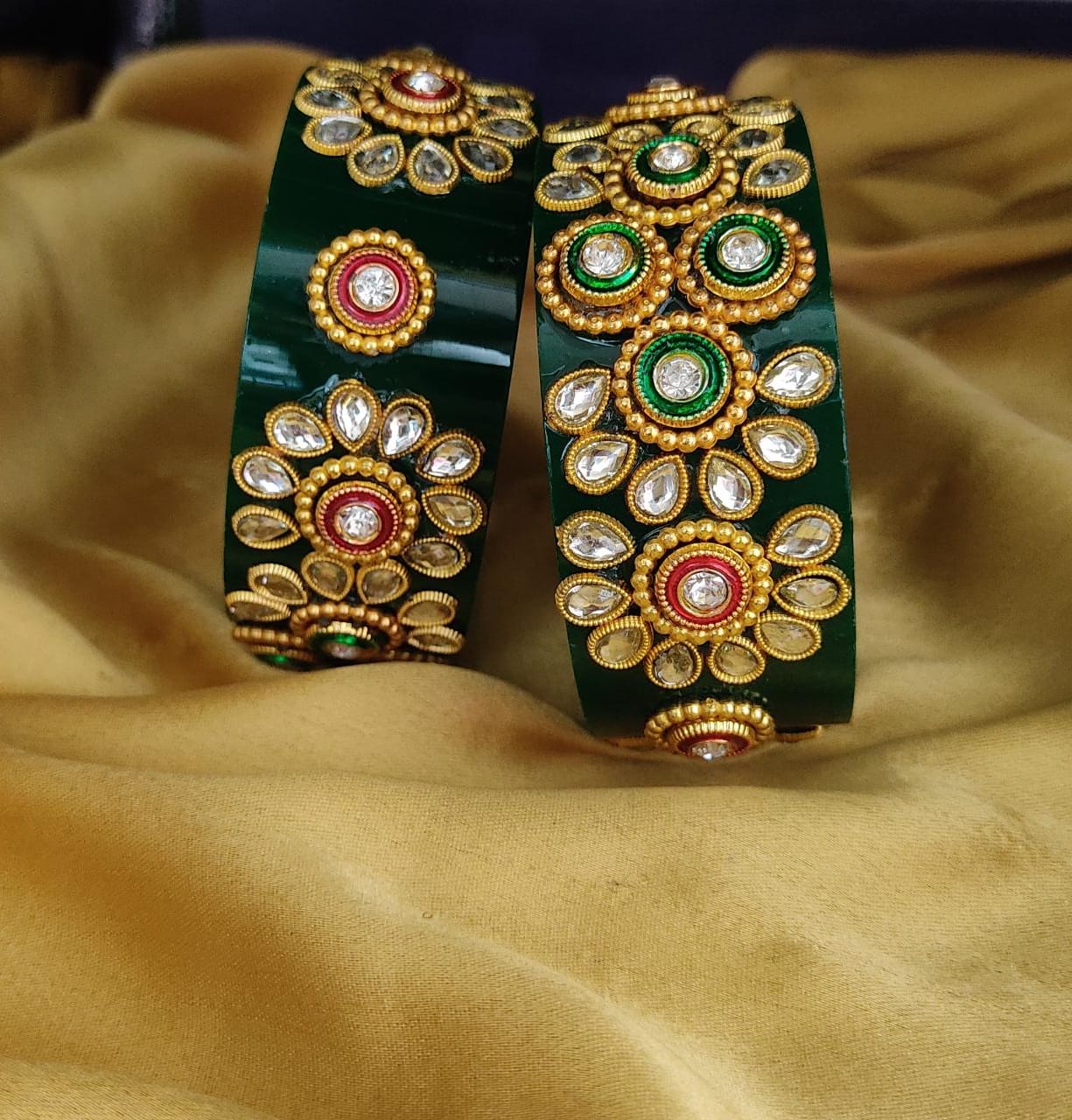 Green Handcrafted Kada Bangles for Woman